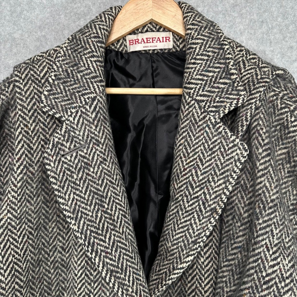VTG Braefair Wool Herringbone Tweed Blazer Jacket Womens 12 Oversized Two Button - Picture 2 of 10